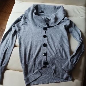 Warehouse Gray Women's Cardigan with Black Buttons